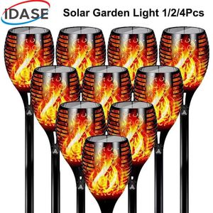 Gräsmattor 1/2/4st Solar Flame Torch Lights Flicker Light Waterproof Garden Decoration Outdoor Lawn Path Yard Patio Lampor P230406