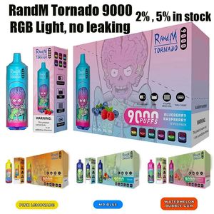 Original RandM Tornado 9000 Puffs Einweg-Vape-E-Zigaretten 0 % 2 % 3 % 5 % 18 ml vorgefüllter Pod Mesh Coil 850 mAh wiederaufladbarer Akku Puff 9k Pen