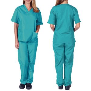 Women s Two Piece Pants High Quality Nurse Uniform Pet Grooming Care Workwear Set Scrubs Operating Room Gown Short Sleeve Elastic 230407