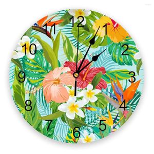 壁の時計熱帯植物の花の葉の家の飾りリビングルームクォーツニードルハンギングウォッチモダンキッチン