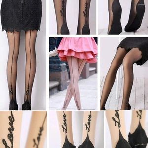 Kvinnstrumpor Stylish Backside Line Retro Jacquard English Love Letter Tattoo Lady Girl Tights Tigh Strumps Pantyhose