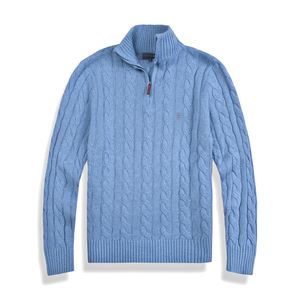 Polo da uomo di design per uomo senior, maglione in lana spessa, mezza cerniera, collo alto, maglione caldo, maglione Lauren lavorato a maglia casual, felpa in cotone con cavallino