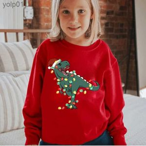 Men's Hoodies Sweatshirts New Christmas Sweatshirts for Children's Clothing Dinosaur Print Girls Boys Kids Tops Long-Sled Cartoon Come Hoodies 2022L231107