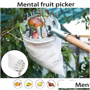 Altre forniture da giardino Raccoglitrice di frutta in metallo Frutteto Giardinaggio Melo Pesca Albero alto Strumenti per raccolta Catcher Collector S Dhugf