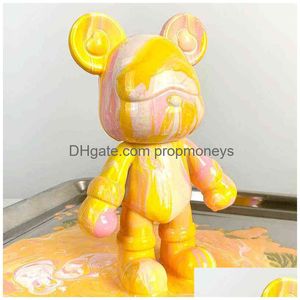 blocks diy fluid dyed bear statue樹脂樹脂ホームリビングルームの装飾インテリアデスクアクセサリーカワイイ装飾t22073 dhuib