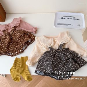 Set di abbigliamento per ragazze di 1-3 anni, carino, casual, con colletto per bambola, camicia con cinturino maculato, pagliaccetto stile vestito