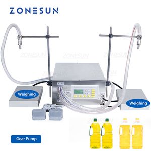 ZONESUN ZS-GP632 Doppi Ugelli Lubrificante Olio Essenziale Commestibile Pesatura Riempitrice Semi Automatica Pompa Ad Ingranaggi Riempimento Olio