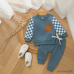 Clothing Sets New Baby Boy Clothes Set Winter Autumn Suit Checkerboard Long Sleeve Sweatshirt Waist Pants Kids Infant Casual Outfits