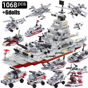 Model Kits 1000 PCS Military Warship Battle Cruise Building Blocks Toys Figures Navy Aircraft Army Construction Bricks Toy Gift for Boy P230407