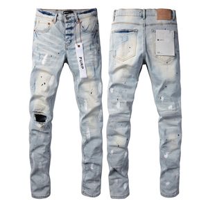 Purp marca designer americano azul algodão alta rua rasgado estiramento fino ajuste angustiado moda jeans calça jeans