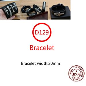 D129 S925 Sterling Silver Cowhide Bracelet Hip Hop Street Fashion Couple Jewelry Personalized Punk Style Solid Sword Cross Flower Letter Shape Lover Gift bangle