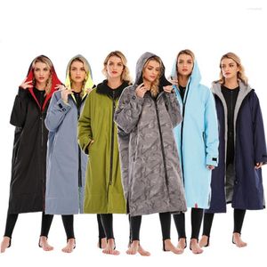 Mulheres para baixo à prova dwaterproof água surf mudando robe ao ar livre surf piscina casaco jaqueta de lã de cordeiro com capuz forro de praia anorak capa de chuva unisex