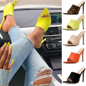 Sandals Pointed Toe High Heel Slippers Woman Shoes Sandalias Candy Orange Blue Black Yellow 2023 Summer