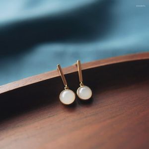 Dangle Earrings Original Design Natural Hetian White Jade Round Bead Pendant Chinese Retro Charm Women's Brand Silver Jewelry