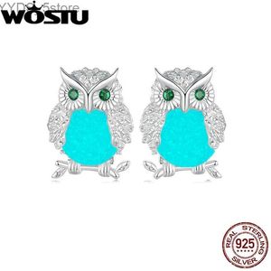 Stud WOSTU 925 Sterling Night Owl Style Luminous Stud Earrings Women Glow in the dark Ear Animal Pendientes Girl Best Birthday Gift YQ231107