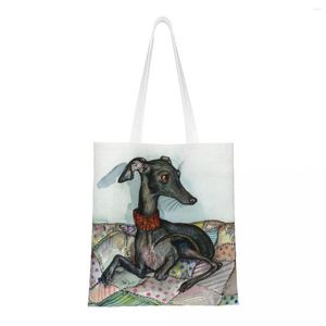 أكياس التسوق إعادة تدوير Greyhound Whippet Dog Bag Women Counder Canvas Tote Dat Eaby Protecty Shopper