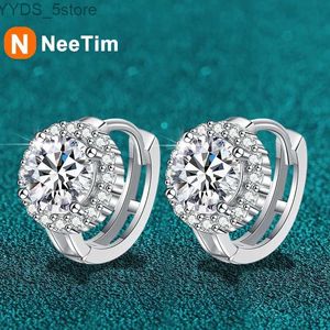 Stud NeeTim 1ct 6.5mm Moissanite Earrings for Women S925 Sterling Silver with 18k Gold Plated Diamond Ear Studs Wedding Party Jewelry YQ231107