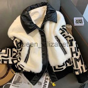 Giacche da donna 2023 Inverno Nuovo stile francese Marca Breve caldo Chic Pelliccia di agnello Cappotto di lana Pu Patchwork Tasca con cerniera Outwear Chaqueta Mujer J231107