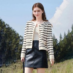 Frauen Strick Stil Mode Langarm Casual Kurze Tops Koreanische Frauen Oansatz Gestreifte Strickjacke Jacke Frühling Und Herbst