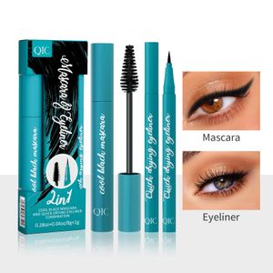 Eyeliner arricciacapelli a durata di 36 ore + Mascara in fibra 4D Ciglia allungate Stampa leopardata Mascara nero Impermeabile Trucco per occhi Cosmetico