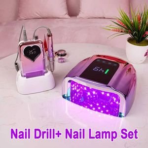 Set manicure per unghie Lampada per unghie UV LED trapano per unghie strumento manuale professionale ricaricabile wireless 35000 kit di strumenti per nail art viola 231107