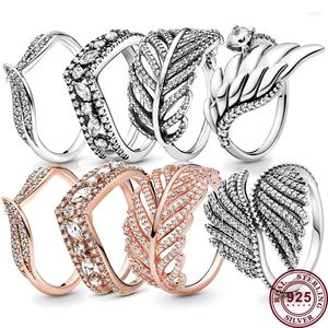 Cluster Rings Selling 925 Silver Vintage Glittering Feather Women's Logo Princess Ring Wedding High Quality DIY Fashionable Charm Jewelry