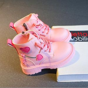 British Pu Cool Girls Autumn and Winter Casual Cotton Boots Soft Pink With Love Side Zip Princess Kids Fashion Girls Ankle Boots