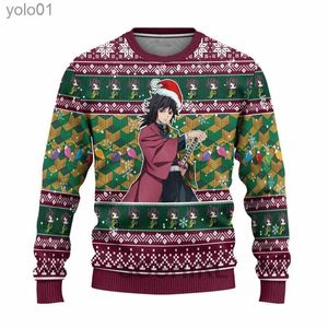 Maglioni da donna Demone Anime Brutto maglione di Natale Kaii Felpa di Natale Harajuku Felpa con cappuccio Divertente 3d Moda Pullover Hip Hop StreetwearL231107