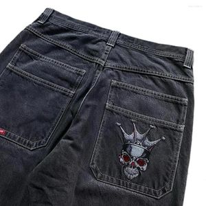 Jeans da donna JNCO Y2K Street Hip Hop Teschio ricamato Baggy Vintage Pantaloni in denim a vita alta Gamba larga da uomo