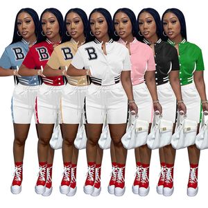 Meninas de faixa feminina roupas de duas peças de manga curta casual Botão de beisebol shorts definem tracksuit clubwear s-2xl