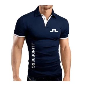 Högkvalitativ J Lindeberg Golf Polo Classic Brand Men Shirt Casual Solid Short Sleeve Cotton Polos 2023