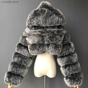 Women's Fur Faux Fur Women Fashion Winter Faux Fur Cropped Coat Fluffy Zip Hooded Warm Short Jacket Y1015 T231107