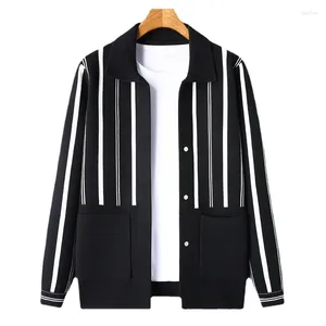 Men's Sweaters Autumn V-neck Knitted Cardigan Trend Vertical Stripe Casual Top Fashion Great Wall Pattern Sweater Jacket