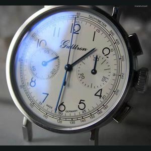 Bilek saatleri 40mm Mens Mekanik Saat ST1901 Manuel Sargı Hareketi Kronograf Deri Paslanmaz Çelik Kılıf İş Kılklanı