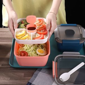 Bento Boxes 1100ml 1500ml Contenitore per pranzo portatile Contenitore per insalata a griglia a 2 strati Bento Box Insalatiera Lunch Box 230407