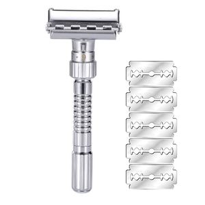 Razors Blades Adjustable Double Edge Shaving Safety Razor Shaver Zinc Alloy Chrome With 5 blades 230407