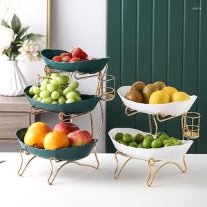 Placas Snack Plate Kitchen Fruit Bowl Luxuring Serving Mesa seca Sirva bandejas de sobremesa Metal de madeira Metal 3 camadas de louça de mesa