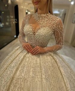 Luxury Ball Gown Wedding Dress Full Beaded Pearls Long Sleeve Bridal Gowns Plus Size Vestido De Novia Casamento 2024 Custom Made