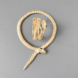 Conjuntos de joias em forma de cobra, estilo de coleção de jantar, gargantilha, colar, configurações, banhado a diamante, ouro, olhos verdes, serpente, forma de cobra