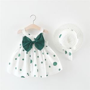 Mädchenkleider Big Bow Baby Dress Lovely Summer Infant Girl Clothes Cute Dot Sleeveless Cotton Kleinkind Kleider Sunhat born Clothing Set 230407