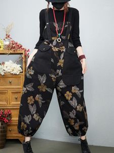 Women's Jeans 2023 Spring And Autumn Loose Printed Flowers Casual Nine-point Overalls Oversized Art Vintage Streetwear Denim Harem Pants