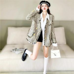 Jaquetas femininas de alta qualidade mulheres blazers senhoras no outono inverno elegante casaco chique borlas festa outerwear tweed sl525