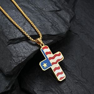 Pendanthalsband Jstar Spangled Banner Titanium Steel Cross 18K Gold Plated Christian Religious Neckpendant