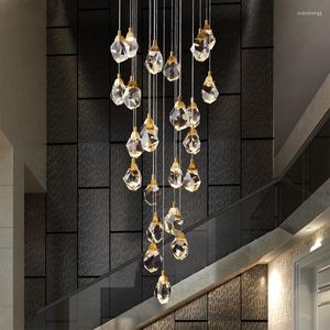 Lampadari Lampadario di cristallo di lusso con diamanti Scala Ampio soggiorno Illuminazione sala Decorazione dorata della casa Lampada a led