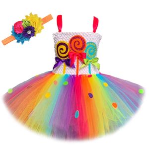 Cosplay Baby Girls Rainbow Candy Tutu Dress Lollipop Halloween Costumes for Kids Girl Candyland Party Princess Dresses Outfits 230406