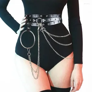 Belts Y2k Unisex Female Leather Skirt Corset Punk Gothic Rock Harness Waistband Metal Chain Body Shaper Hollow Belt Accessories