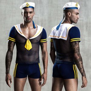 JSY COSPLAY MEN SAILOR الملابس الداخلية مجموعة الملابس الداخلية الأزرق الإباحية الأزياء الإباحية مثير الأدوار ملابس النادي