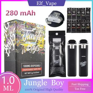 Jungle Boy 1.0 ml engångsvape Vape penna laddningsbara e cigaretter 280mAh batteri tomt förångare pennpatronlåda förpackning 1.0 med blixtlåsväskor klistermärken