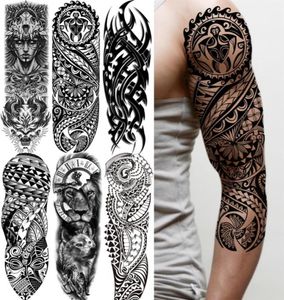 Tribal Maori tillfällig tatueringshylsa för män kvinnor vuxna varg lejon tatueringar klistermärke svart stor sköldpadda tiki falska tatoos leveranser3123558327