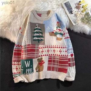 Women's Sweaters new warm pullovers round neck sweater women street stitching Christmas tree jacquard sweater ins couple loose in winter 2022L231107